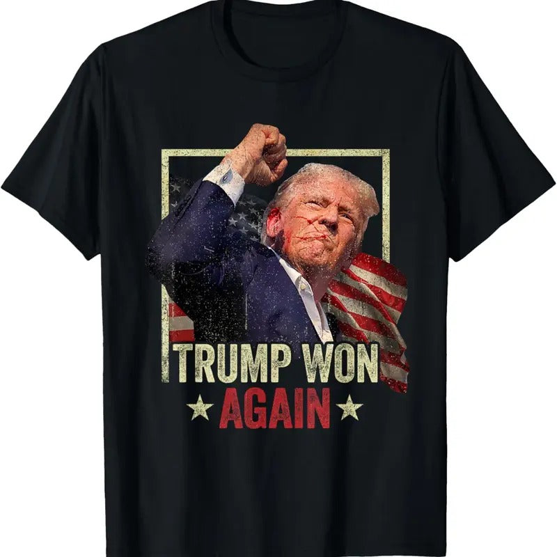 Trump Won Again 2024 Election President 47th American Flag T-Shirt Hoodie, Sweatshirt | GrindPrints.com