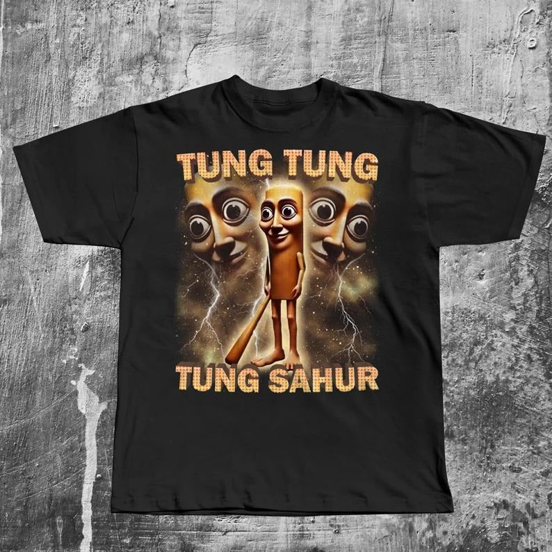 Tung Tung Tung Sahur Funny Baseball Bat Meme T-shirt, Italian Brainrot Shirt, Dank Memes Tshirt, Unhinged Clothes, Weird...