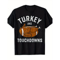 Turkey and Touchdowns Thanksgiving Football Family Matching Premium Print T-Shirt, Casual Crew Neck Short Sleeve Comfort...