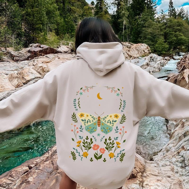 Twilight Flora and Fauna, Moon, Moth, and Flower Hoodie T-Shirts, Sweatshirt | GrindPrints.com