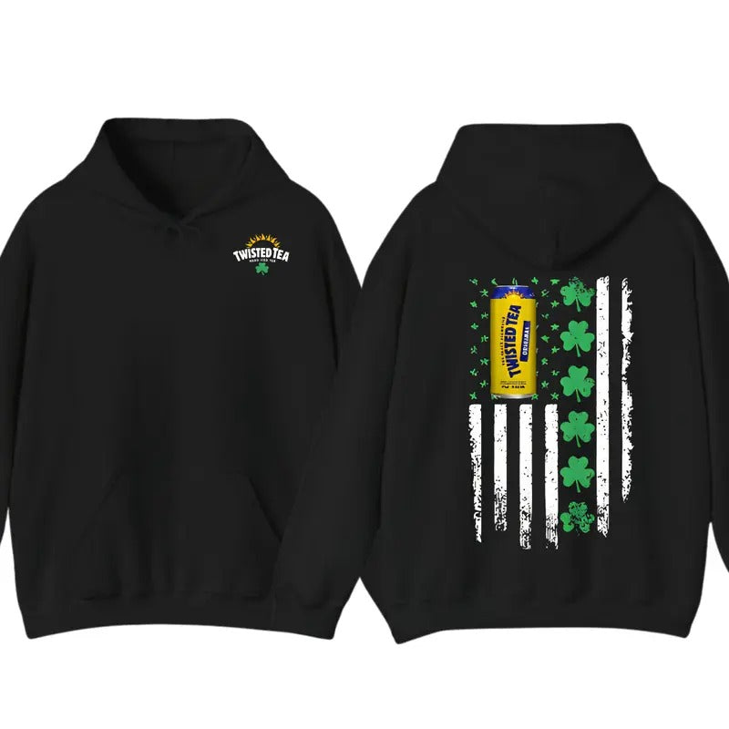 Twisted Tea Flag With Shamrocks For St. Patrick's Day Hoodie T-Shirt , Unisex Shirt Sweatshirt | GrindPrints.com