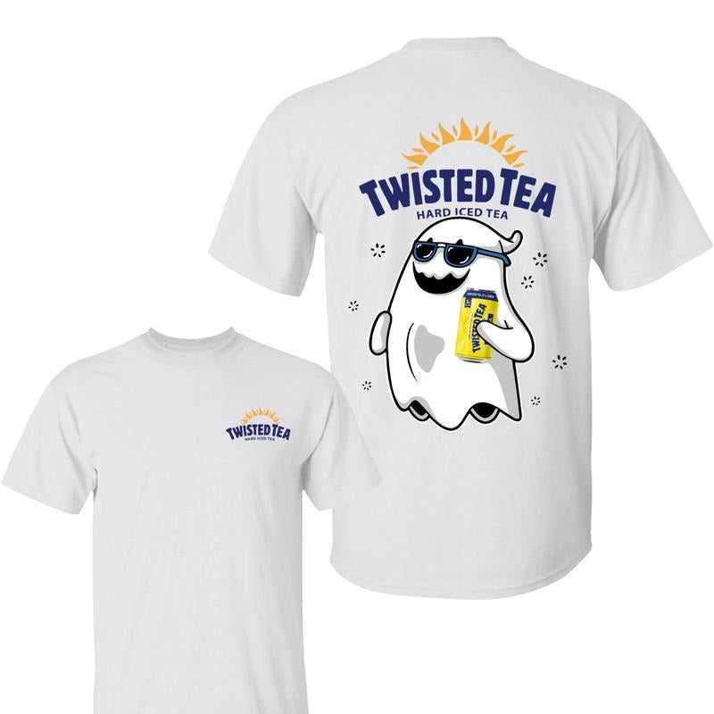 Twisted Tea Ghost Halloween 2 Sided Shirt, Unisex Cotton Crewneck Tee for Men & Women, Casual Halloween Tee with Tea...
