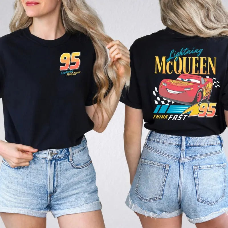 Two Sides Retro Cars Unisex T-Shirt, Lightning 95 Piston Cup T Shirt Comfort Fabric Hoodie, Sweatshirt | GrindPrints.com