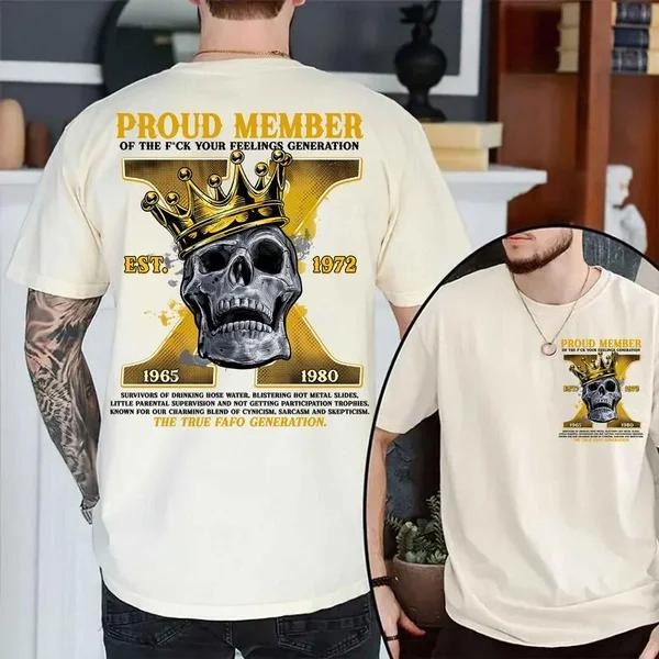Two-sided Customize Gen X T-shirt, Skull Proud Member Of The Fck Your Feelings 1965