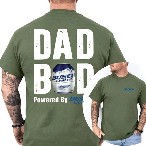Two-sided Dad Bob Powered By Busch Light T-shirt, Father's Day Gifts, Papa Tee, Funny Summer Graphic Tee, Trendy Outdoors...