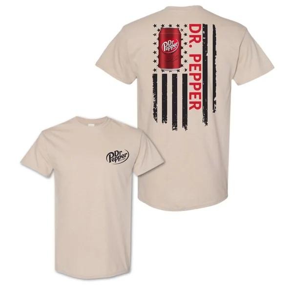 Two-sided Dr Pepper American Flag T-shirt, Funny Summer Graphic Tee, Trendy Outdoors Beer Lover Sweatshirt, Unisex...