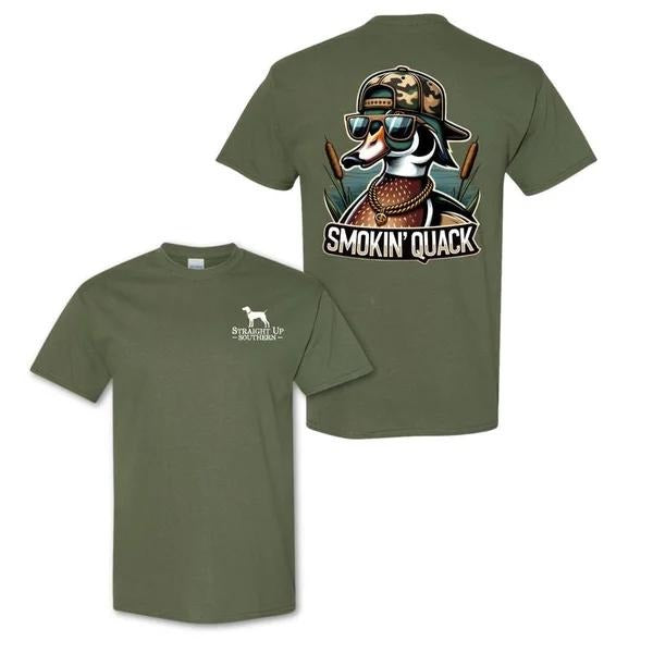 Two-sided Fun Smokin' Quack, Playful Duck In Sunglasses, Country Style Tee, Funny Summer Graphic Tee, Trendy Outdoors...