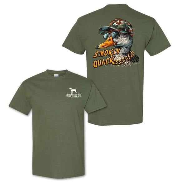 Two-sided Fun Smokin' Quack, Southern Camo Duck Fly, Country Style Tee, Funny Summer Graphic Tee, Trendy Outdoors Duck...