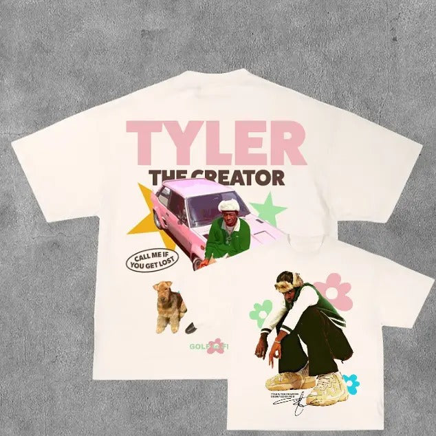 Tyler Creator Print Short Sleeve Double Sided Prints Vintage Bootleg Rap Hip Hop R&B Y2k Menswear Top Streetwear T-Shirts, Hoodie, Sweatshirt