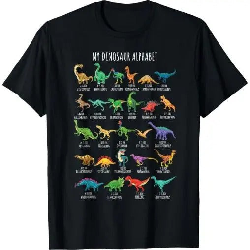 Types Of Dinosaurs Alphabet A-Z ABC Dino Identification Short Sleeve T-Shirt Made in USA Hoodie, Sweatshirt | GrindPrints.com