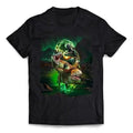 Tyrannosaurus Rex Dinosaur Hunting in Valley Amidst Asteroid Impact - Short-Sleeve Unisex, Men Made in USA T-Shirts,...
