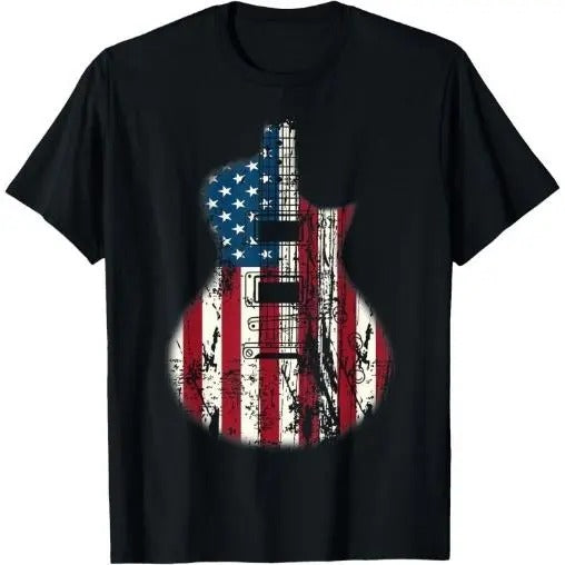 US American Flag Guitar Musician Distressed Guitars Vintage T-Shirt Made in USA Hoodie, Sweatshirt | GrindPrints.com