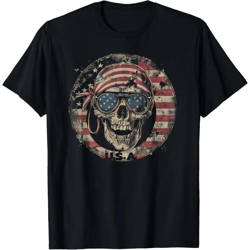USA American Flag Skull Skeleton Vintage - 4th of July T-Shirt made in usa Hoodie, Sweatshirt | GrindPrints.com