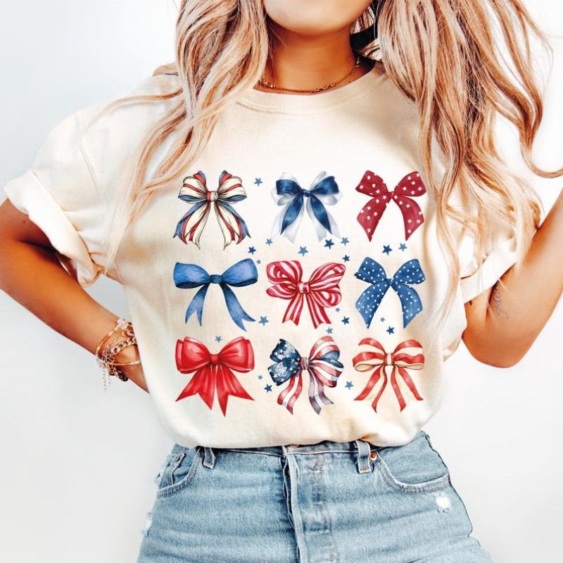 USA Bow Shirt Coquette America Bow Shirt July 4th Memorial Day Shirt USA Shirts Patriotic Bow Shirts Election Shirt T-Shirts, Hoodie, Sweatshirt