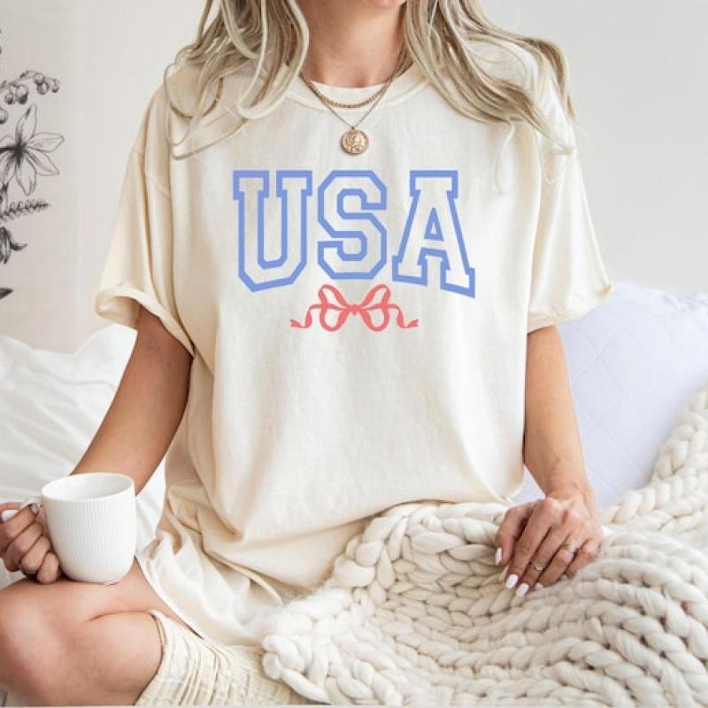 USA Coquette Bow Shirt, Womens 4th of July Shirt, Women USA Shirt, 4th of July Women Usa Shirt, Independence Day Shirt...