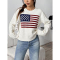 USA Flag Independence Day Shirt Flag Pattern Long Sleeve Round Neck Sweater Casual Loose Pullover Sweater Hoodie, Sweatshirt