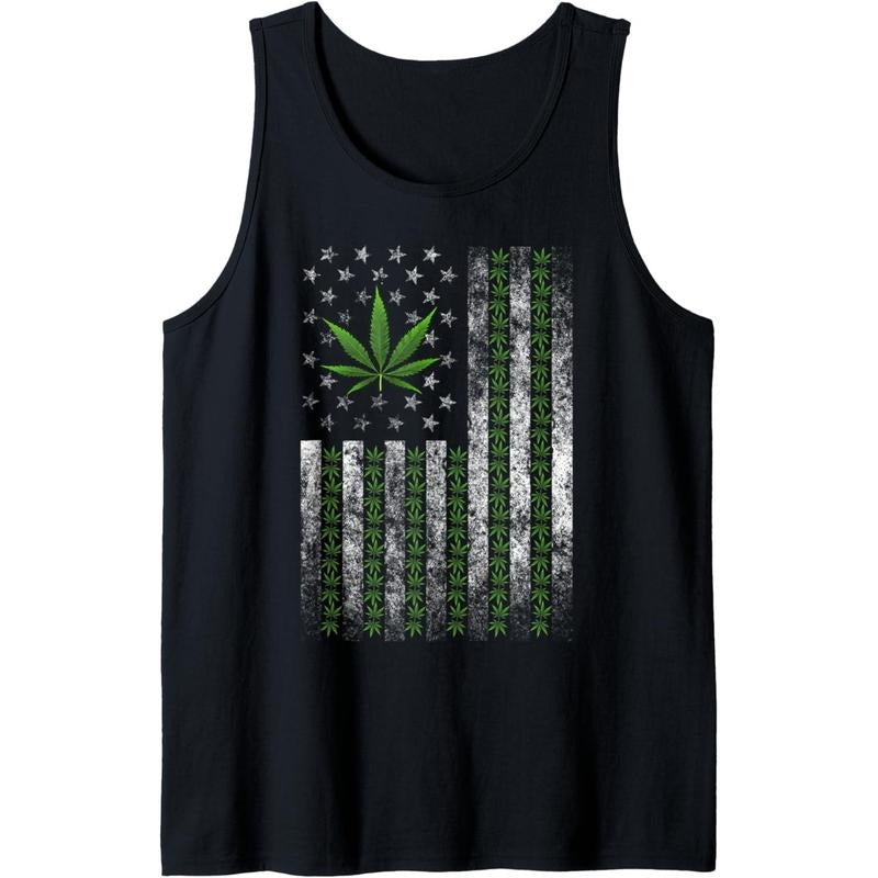 USA Flag Marijuana Weed Leaf Flag Cannabis Stoner 420 Men Tank Top T-Shirts, Hoodie, Sweatshirt | GrindPrints.com