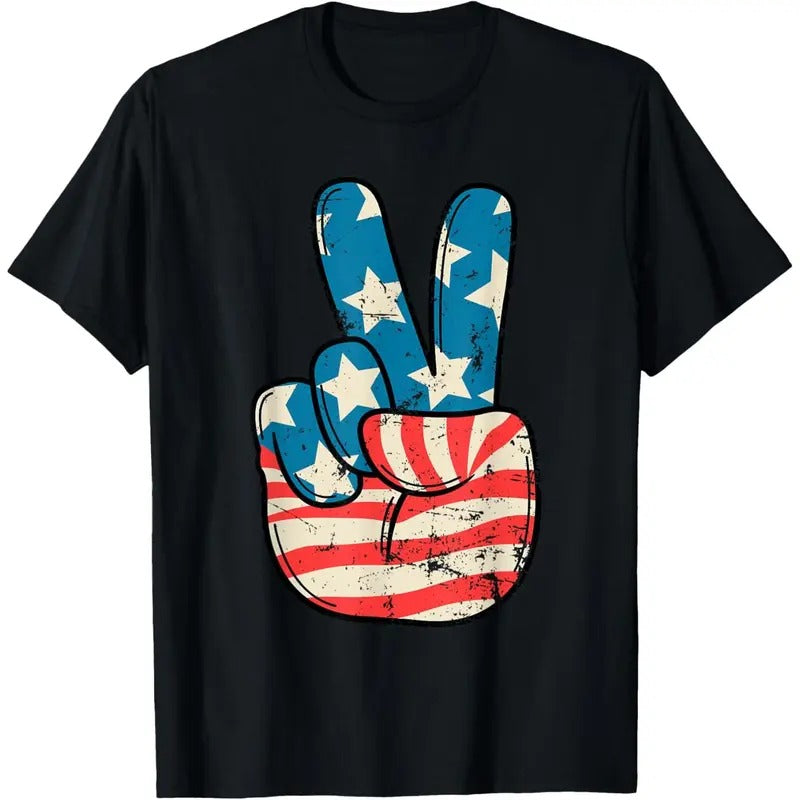 USA Flag Peace Sign Hand 4th of July Patriotic Men Boys T-Shirt made in usa Hoodie, Sweatshirt | GrindPrints.com