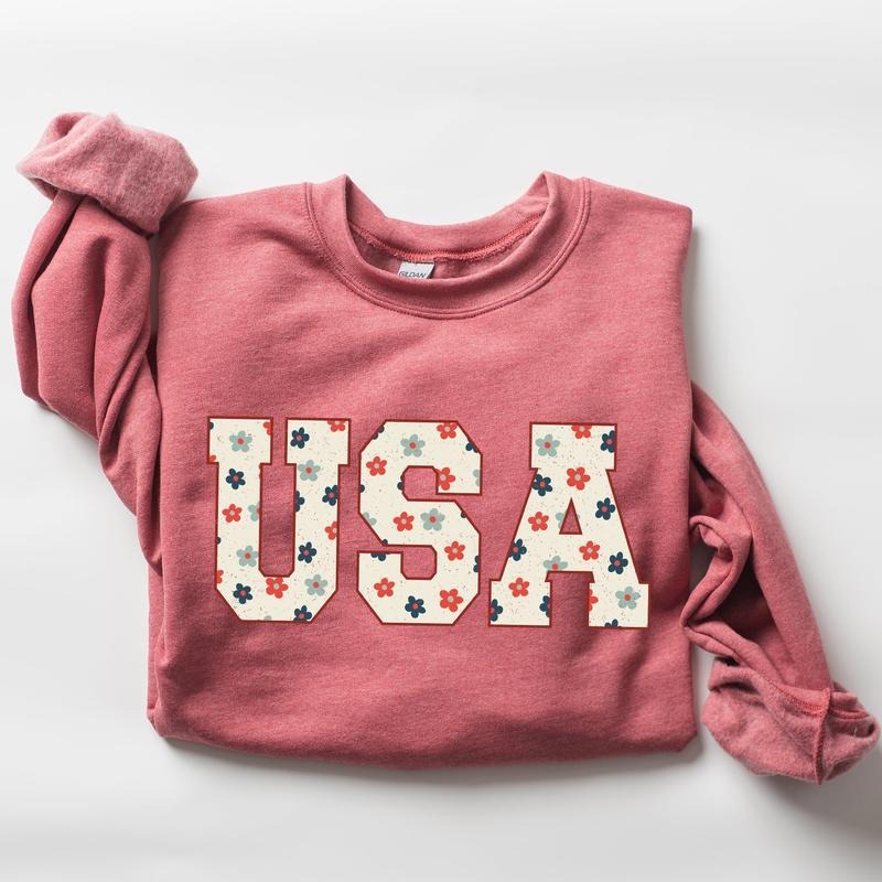 USA Flowers, Minimalist, Patriotic, America, 4th of July Sweatshirt T-Shirts, Hoodie | GrindPrints.com