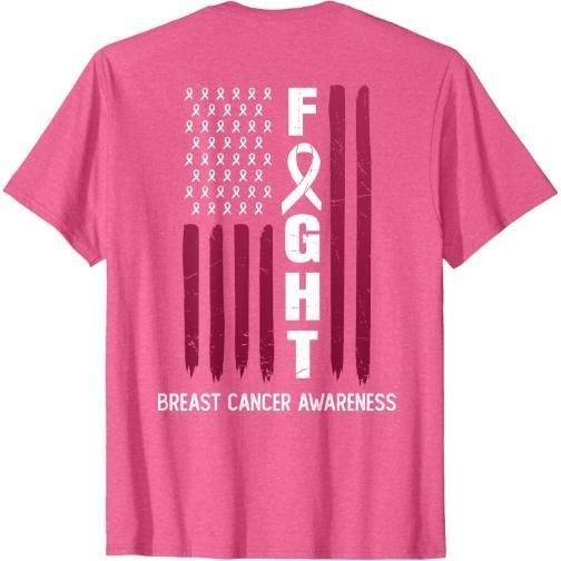 USA Pink Flag Breast Cancer Awareness Month - On Back T-Shirt Made in USA Hoodie, Sweatshirt | GrindPrints.com