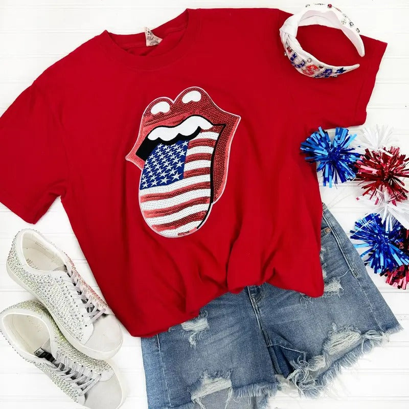 USA Sequin Lips Comfort Colors T-Shirt Hoodie, Sweatshirt | GrindPrints.com