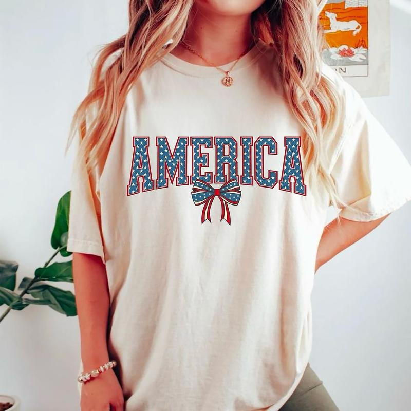 USA Shirt, Summer BBQ T-shirt, Red White and Blue Tee, America Coquette Tee, Women's 4th of July Shirt, Fourth of July...