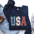 USA, Floral Print, Patriotic, America Flag Sweatshirt, Women's Crew Neck, Crewneck T-Shirts, Hoodie | GrindPrints.com