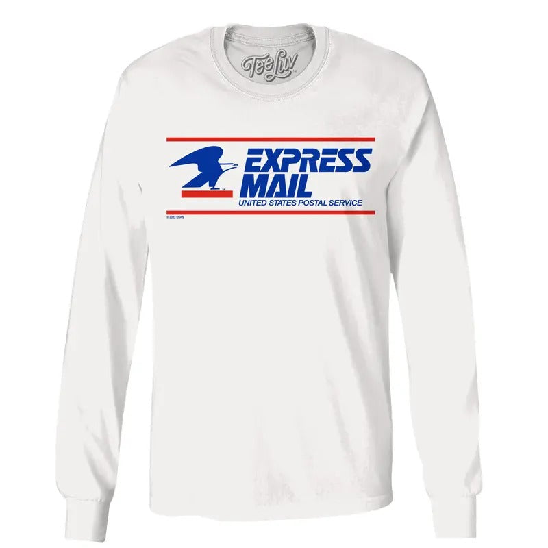 USPS Express Mail Long Sleeve T-Shirt - White Hoodie, Sweatshirt | GrindPrints.com