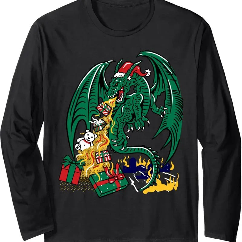 Ugly Christmas Sweater - Christmas Dragon Long Sleeve T-Shirt Hoodie, Sweatshirt | GrindPrints.com