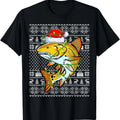 Ugly Sweater Style Xmas Lights Santa Redfish Christmas T-Shirt Hoodie, Sweatshirt | GrindPrints.com