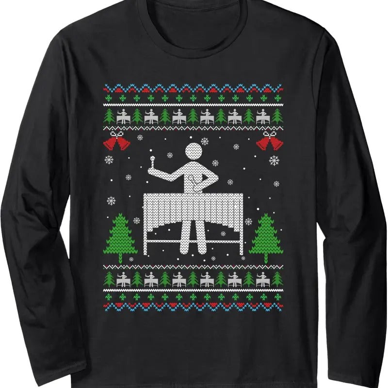 Ugly Xmas Design Marimba Player Ugly Christmas Sweater Funny Long Sleeve T-Shirt Hoodie, Sweatshirt | GrindPrints.com