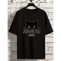 Ultra-Soft, Breathable, Moisture-Wicking Hot 'JUDGING YOU SILENTLY' Cat Graphic Print Cotton T-Shirt for Men Women Couple...