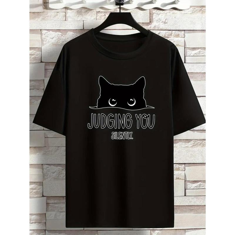 Ultra-Soft, Breathable, Moisture-Wicking Hot 'JUDGING YOU SILENTLY' Cat Graphic Print Cotton T-Shirt for Men Women Couple...