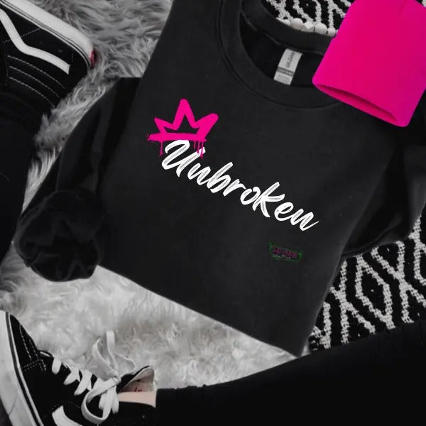 Unbroken Streetwear Style with Crown Heliconia Pink Crewneck Sweatshirt Pullover | Punk, Alt, Grunge, Goth, Skeleton...