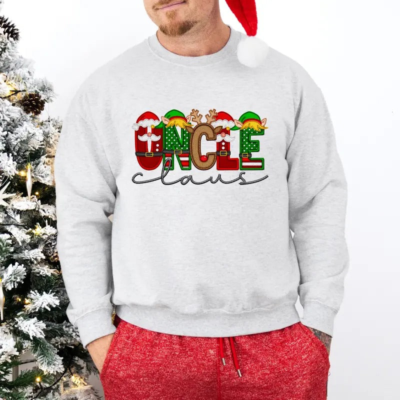 Uncle Claus Faux Embroidery Unisex Sweatshirt T-Shirts, Hoodie | GrindPrints.com