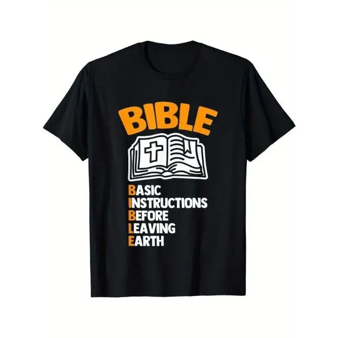 Unique BIBLE BASIC INSTRUCTIONS BEFORE LEAVING EARTH Graphic Tee - Fashion Jerseys for Men - Soft Pure Cotton,...