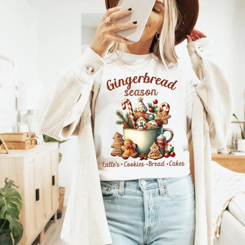 Baking Gingerbread Season Shirt Cute Cookies & Gingerbread Latte Fabric T-Shirts, Hoodie, Sweatshirt