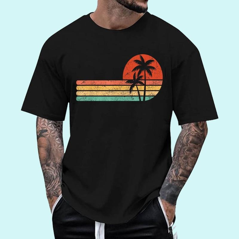 [Unisex Cotton Shirt] Retro Style Tropical Vintage sunset Beach Palm Tree T-Shirt Hoodie, Sweatshirt | GrindPrints.com