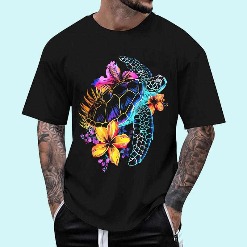 [Unisex Cotton Shirt] Sea Turtle Hawaiian Flowers Hawaii Scuba Diving Diver T-Shirt Hoodie, Sweatshirt | GrindPrints.com