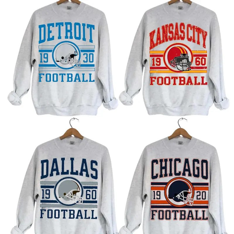 Unisex Crewneck Sport Classic Sweatshirt All Teams Football, Ash Grey Menswear Soft, Football Sweatshirt T-Shirts, Hoodie