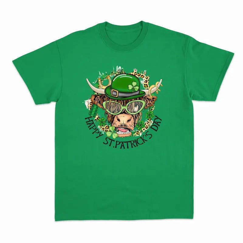 Unisex Happy St. Patrick's Day Highland Cow   T-Shirt  , Sweatshirt  and Hoodie | GrindPrints.com