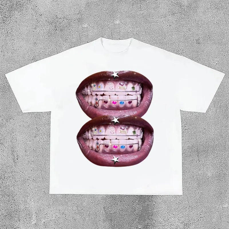 Unisex Lip Graphic Print Street Cotton T-Shirt Hoodie, Sweatshirt | GrindPrints.com