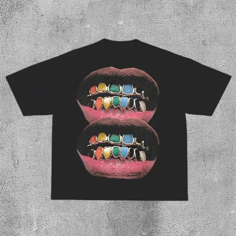 Unisex Loose Lip Print Cotton Graphic T-Shirt Hoodie, Sweatshirt | GrindPrints.com