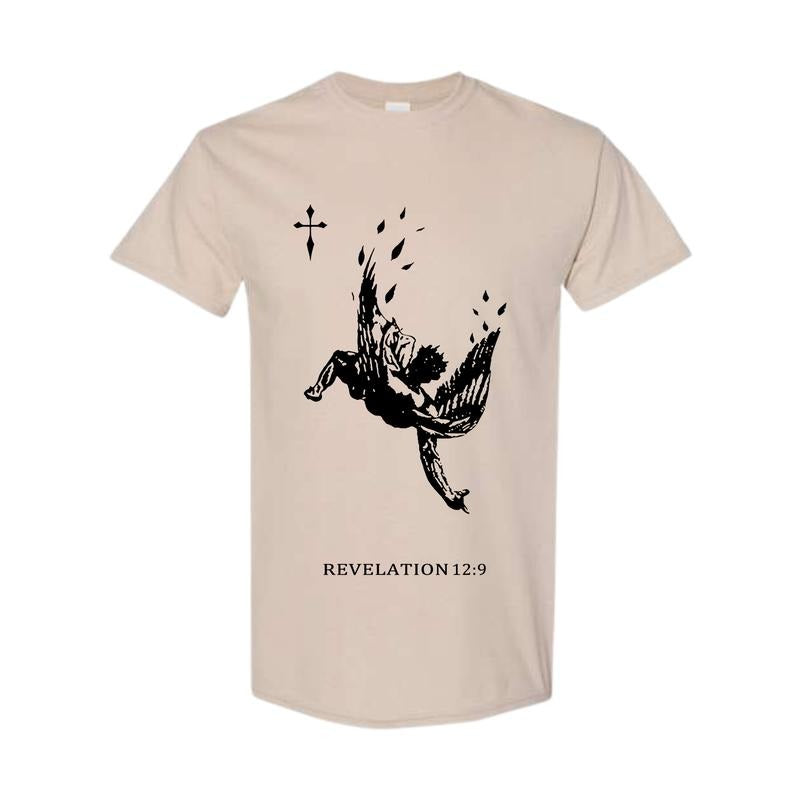 Unisex Men's Angel & Letter Print Round Neck Drop Shoulder Tee, Tee Gift for Friends, Available in All Sizes, Full Color,...
