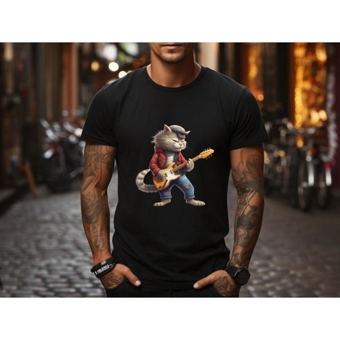Unisex Rock and roll Cat Playing Guitar Shirt: A Funny Guitar Cat T-Shirt Cat and Rock Lover Shirt made in usa Hoodie,...