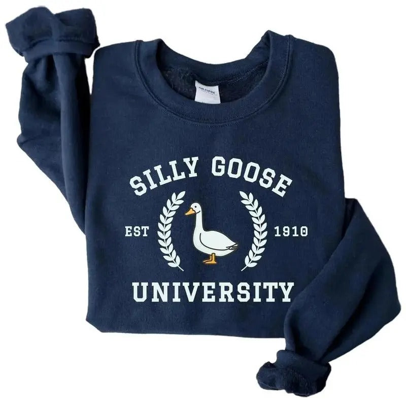 Unisex Silly Goose University Unisex Tee, Crewneck and Hoodie Gifts Sweaters Fabric Menswear tiktok shop Fleece Jet...