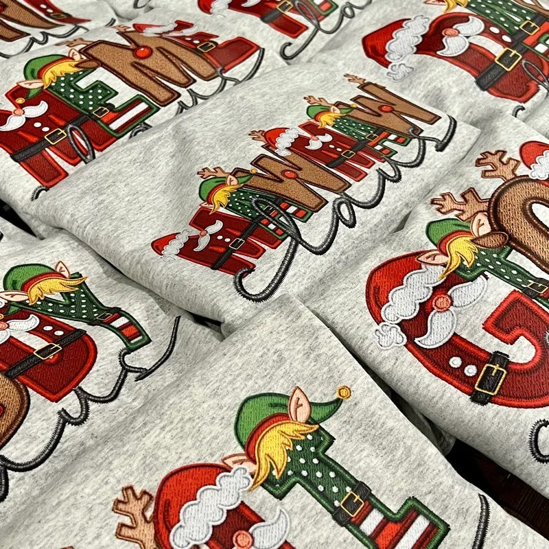 Unisex Size Faux Embroidery Christmas Claus Sweatshirt - Perfect for Everyone! T-Shirts, Hoodie | GrindPrints.com