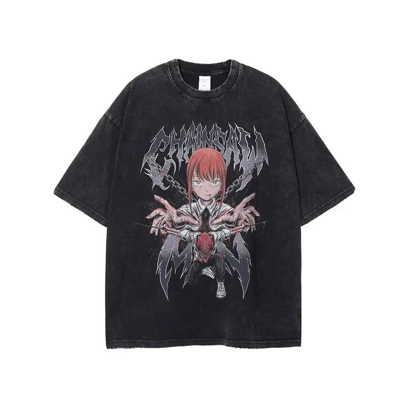 Unisex Washed T-Shirt Harajuku Streetwear Anime Tee Casual Cotton Hoodie, Sweatshirt | GrindPrints.com