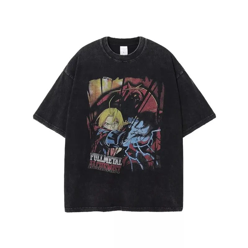 Unisex Washed T-Shirt Streetwear Anime Harajuku Full Metal Alchemist Hoodie, Sweatshirt | GrindPrints.com