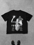 Unisex's Cross & Star Print Round Neck Graphic Tee, Casual Comfy Short Sleeve T-shirt for Daily Wear, Unisex Top for...